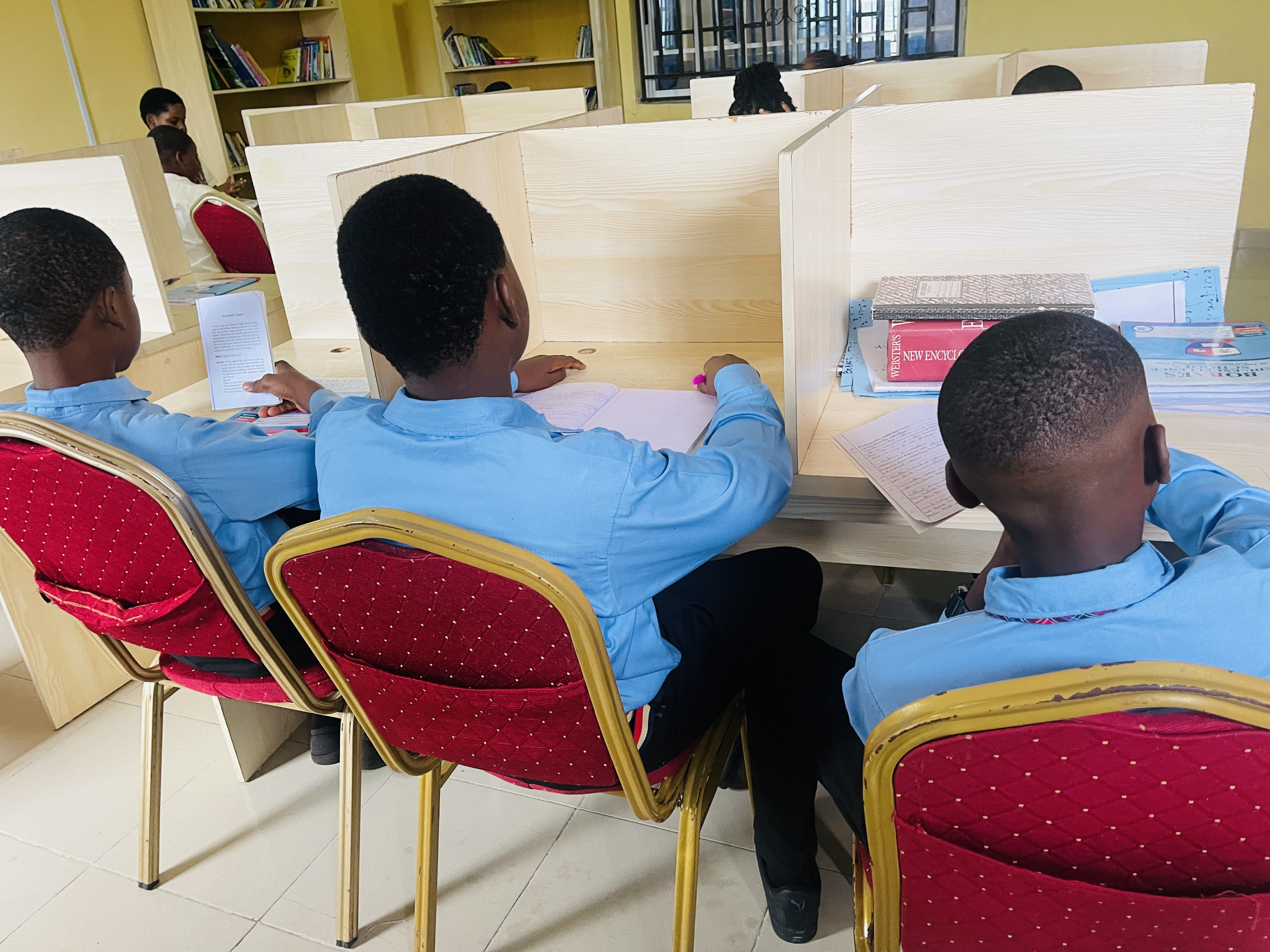 BOBAES pupils reading and studying in the school library